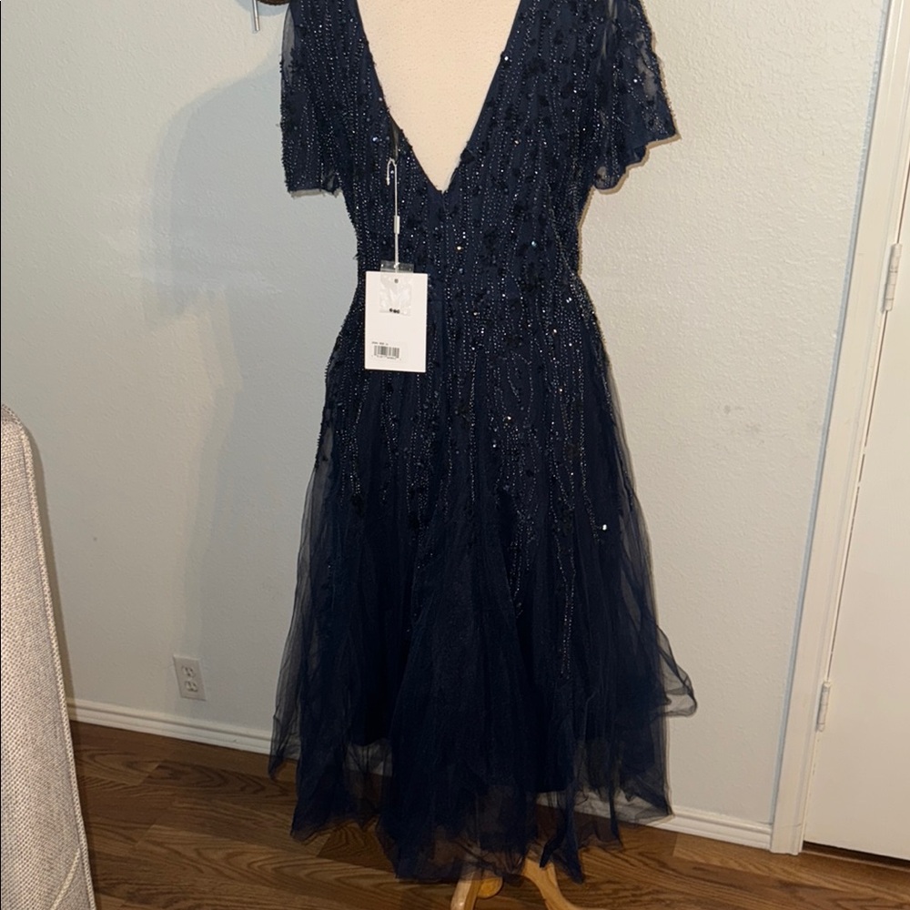 Mac Duggal Midnight Blue Sequin Midi Dress - Picture 7 of 7